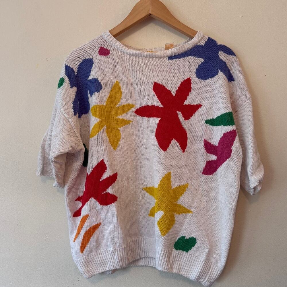 Vintage More Century abstract floral knit sweater 1X